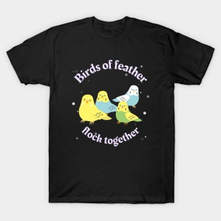 Bird Of Feather Flock Together Budgies Yellow Parakeet T-Shirt